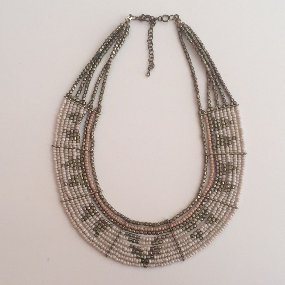 Gold, pink, cream circle statement necklace